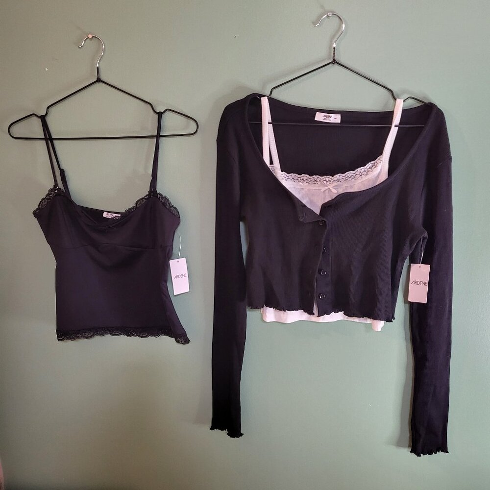 Ardene 3 pieces. black cardiagn + 2 cami - size small